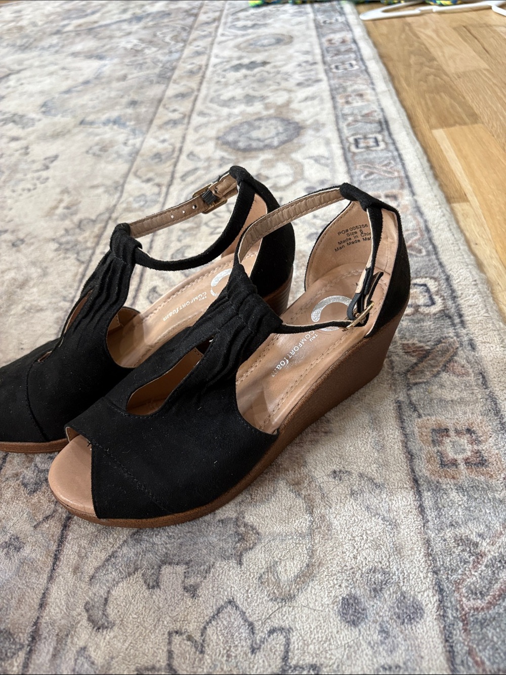 Black Wedge Peep-Toe Sandals - Unbranded
